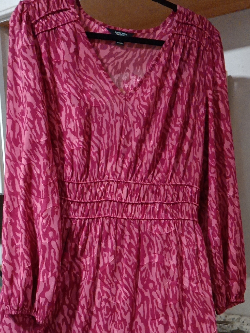 Simply Vera Vera Wang Fuchsia Pink Printed Long-Sleeve Dress